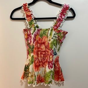 Farm rio smocked bodice top. Vintage floral cami. Size small